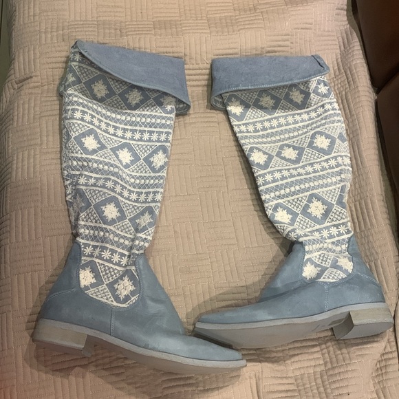NWOT Free People Bren Denim & Crochet Tall Boot in Calm Waters Size 7 - Picture 11 of 11